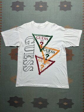 Vintage 90s graphic t shirt Guess logo boot cross colours streetwear hip hop XL